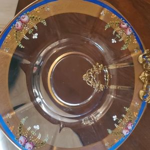 VINTAGE BEAUTIFUL HAND PAINTED GLASS LARGE PLATTER